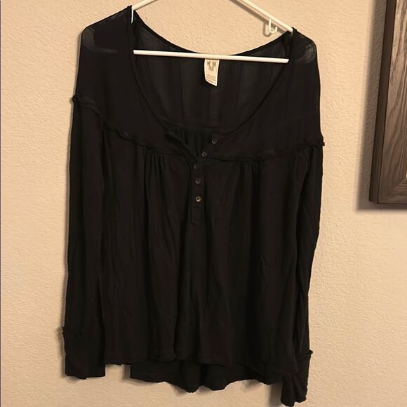 Free People Black Long Sleeve Buttoned Blouse Sz Small no tags Ask any - Picture 1 of 10